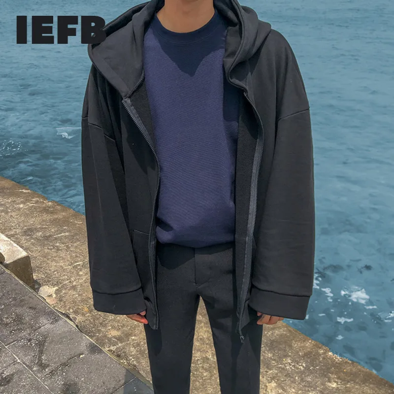 

Свитшоты IEFB для пар, стильное пальто оверсайз, корейский Свободный кардиган с капюшоном, Повседневная модная одежда, осень 2021, Y8420