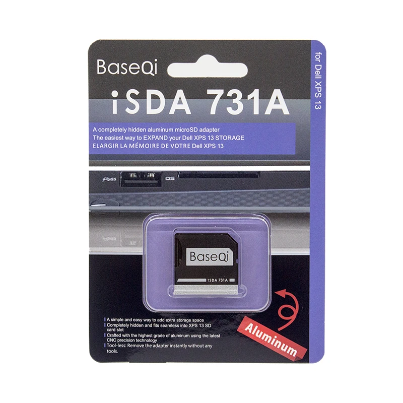 BaseQi алюминиевый стелс-накопитель Micro SD/TF карта адаптер SD кард-ридер для Dell XPS 13" |