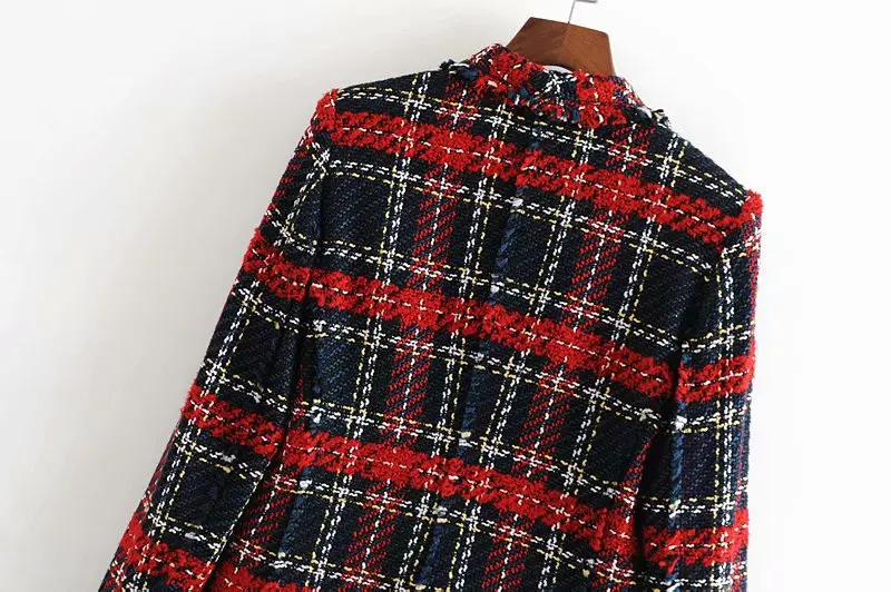 Женский винтажный твидовый блейзер в клетку красно-синий шерстяной офисный