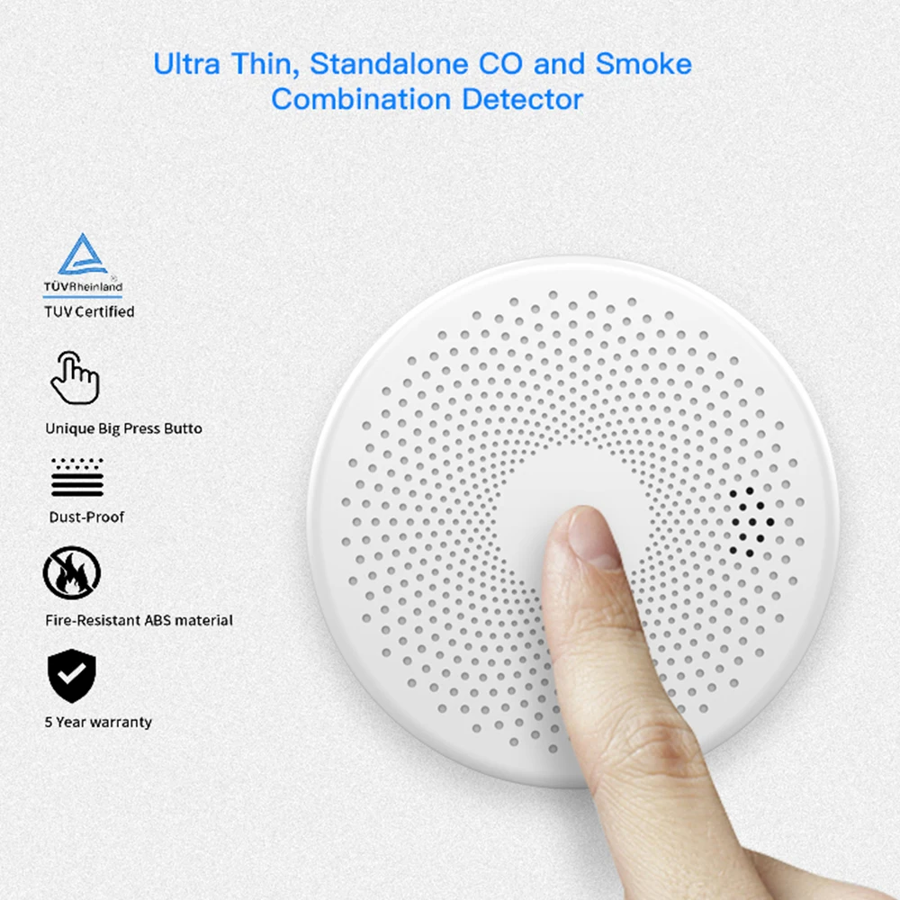 Tuya 2 w 1 czujnik dymu CO czujnik tlenku węgla Alarm wbudowany alarm dźwiękowy 85dB wskaźnik LED bezpieczeństwo w domu ochrona przeciwpożarowa 4 Tuya 2 w 1 czujnik dymu CO czujnik tlenku węgla Alarm wbudowany alarm dźwiękowy 85dB wskaźnik LED bezpieczeństwo w domu ochrona przeciwpożarowa 4