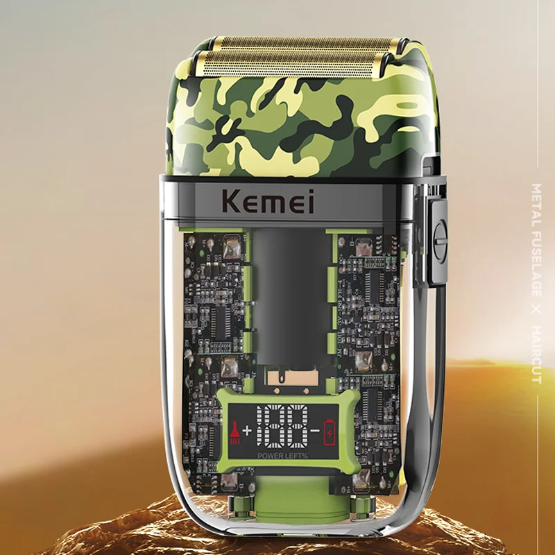 

New Kemei KM TX7 Military Camouflage Appearance Transparent Waterproof USB Charging LED LCD Digital Display Reciprocating Razor