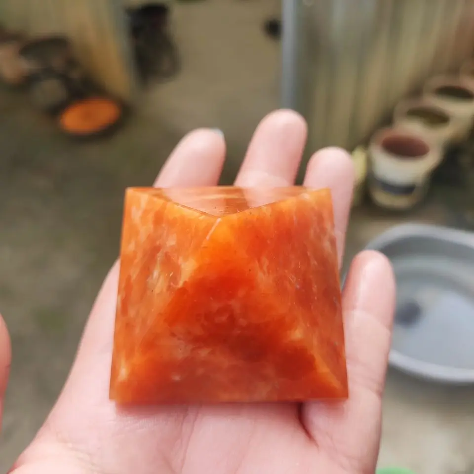 

Natural Crystal Point Sunstone Healing Stone Quartz Tower Orange Wand Ornament for Home Decor Reiki Energy Stone Pyramid