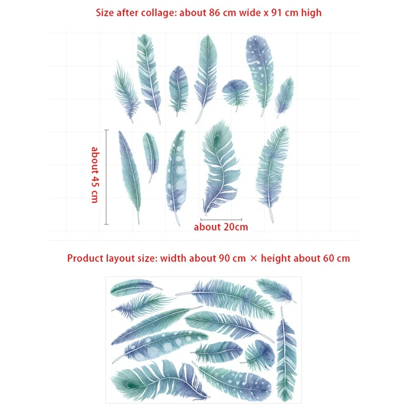 

Blue Feathers Wall Sticker Bedside Decoration Living Room Background Wall Decor Home Decor Self-Adhesive Stickers