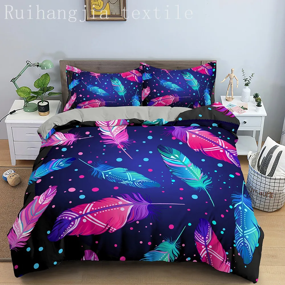 

Feather Duvet Cover Purple Luxury Comforter Bedding Set Fashion King Queen Twin Size Bed Linen 2/3Pcs Duvet Cover Sets