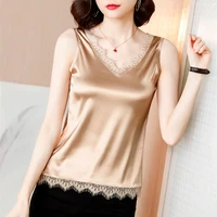 korean fashion silk tank top women satin office lady tank top lace solid loose clothing for women