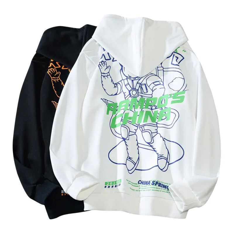 

Толстовка с капюшоном для мужчин и женщин, свитер из полиэстера с мультяшным принтом астронавта, надписи, уличная одежда в стиле хип-хоп, зим...