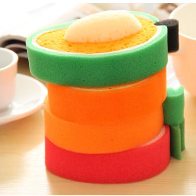 1Pc Candy Color Fruit Shape Strong Sponge Brush Clean Cloth Dish Glass Scouring Pad Washing Tool Cleaning Supplies Kitchen Items | Дом и сад