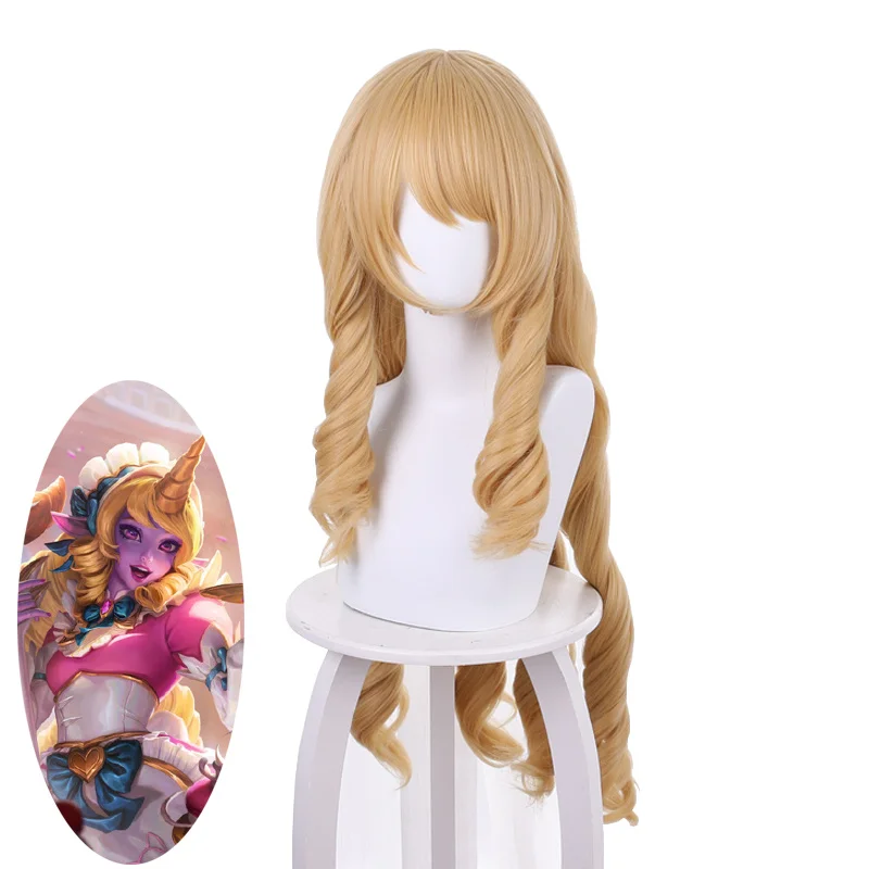 

LOL Soraka Cosplay Wigs Cafe Cutie Soraka Cosplay Wig 80cm Long Yellow Women Wig Heat Resistant Synthetic Hair