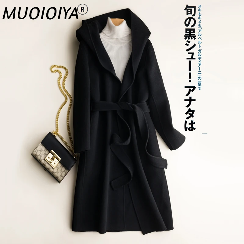 

Double Side 100% Wool Coat Female Jacket 2021 Autumn Winter Jacket Women Hooded Woolen Coats and Jackets Women MY3668