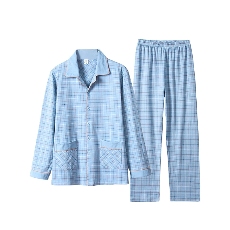 AIPEACE 2 Pieces Cotton Men's Pajamas Set Casual Striped Long Sleeve Lapel Collar Sleepwear Spring Summer Homewear Nightwear