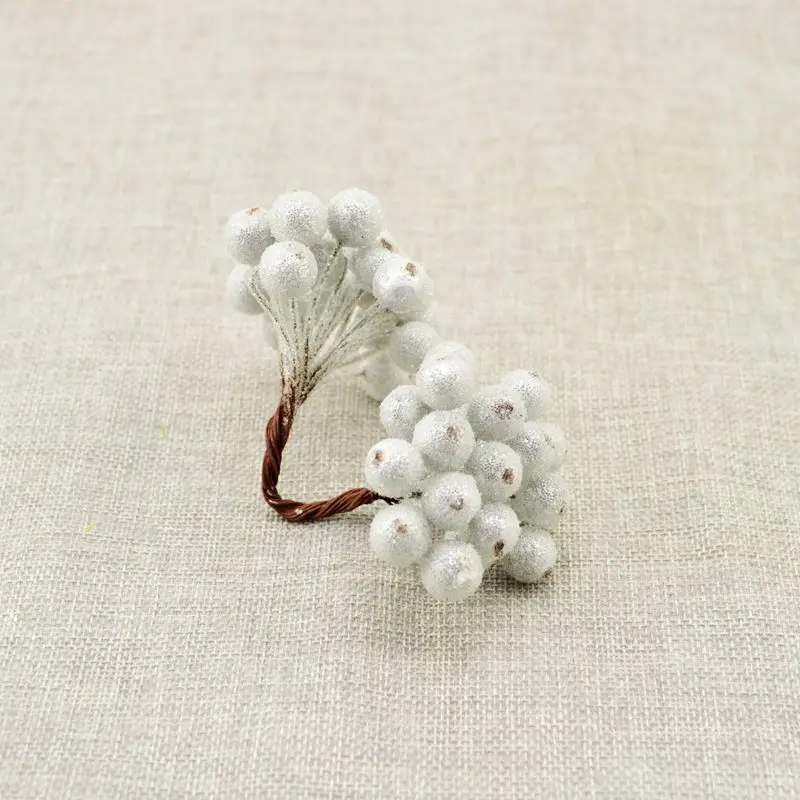 white2 D-40pcs, миниатюрные рождественские матовые искусственные ягоды, яркие красные ягоды Холли, рождественская елка, Декоративные искусственные цветы - Цвет: white2