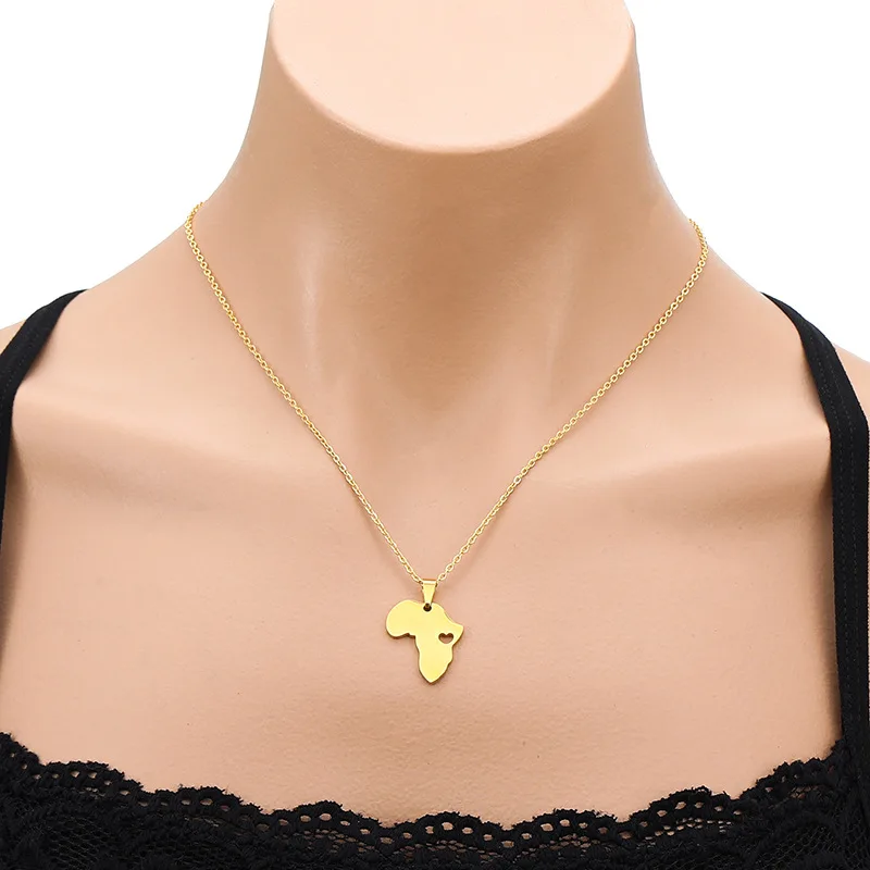 Ожерелье из нержавеющей стали с картой Африки для женщин и мужчин ожерелье