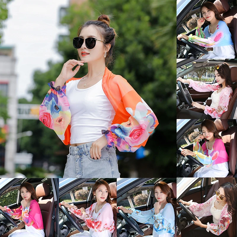

Chiffon Print Arm Sleeve Summer Cool Cycling Driving Sun Protection Shawl Simplicity Fashion Sun Protection Sleeve for Women