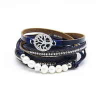 european and american original design national style hollow out life tree cowhide pearl magnetic buckle long bracelet for women