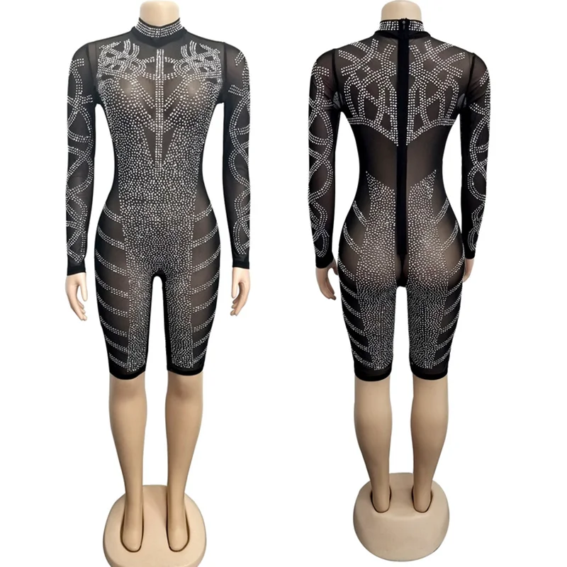 Стразы вечерние ный вечерний комбинезон женский элегантный Облегающий с длинным