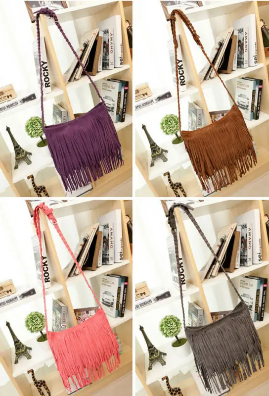 Женский кошелек типа Мессенджер с бахромой и кисточками Замшевая сумка через