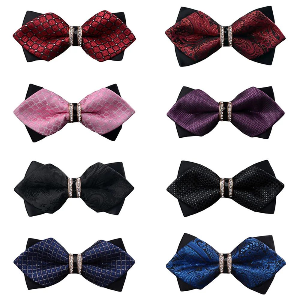 Мужской Блестящий галстук-бабочка с бриллиантовым наконечником в горошек узором