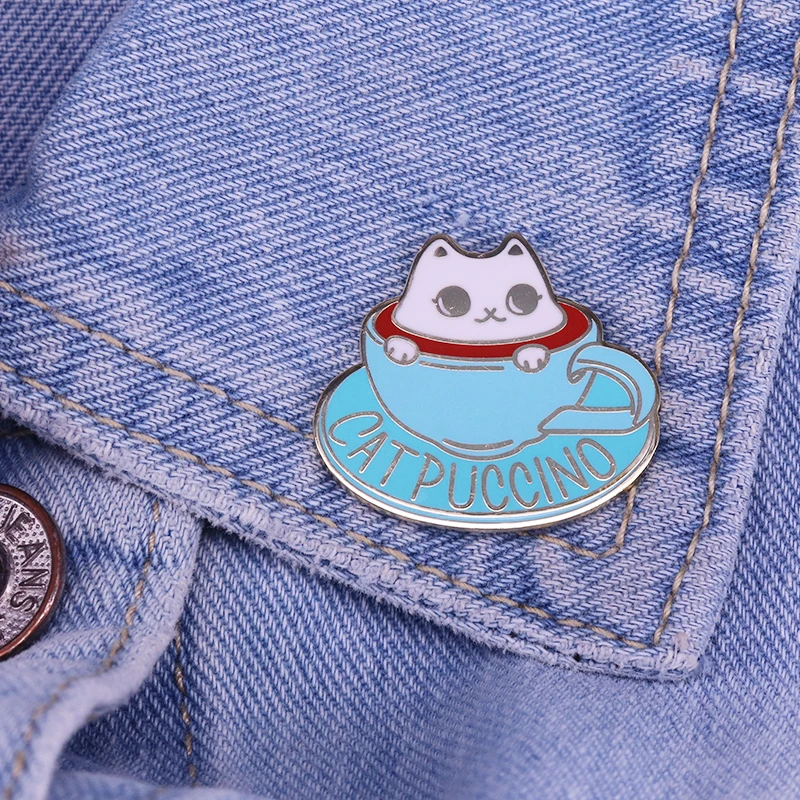 Эмалированная булавка кошки кофейной чашки булавки милые животные ювелирные изделия подарок для друзей детей