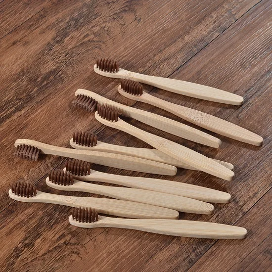 10PC Kids Brown 10 упаковок, Экологичная зубная щетка, мягкая щетина, бамбуковые зубные щетки, детская зубная щетка, биоразлагаемая пластиковая щетка - Цвет: 10PC Kids Brown