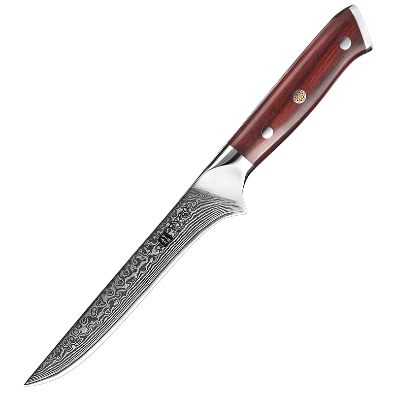 Knife XINZUO 6 дюймов обвалочный нож для рыбы 73 слоя дамасской стали, острый кухонный нож, кухонные инструменты, Филейный нож с ручкой из розового дерева - Цвет: Knife