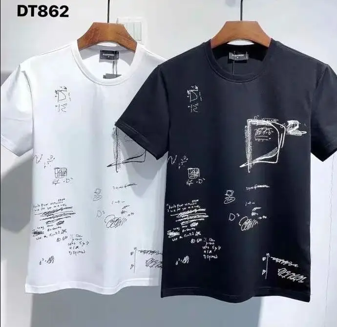 

2021 футболка с коротким рукавом для мужчин печати тенденции моды D2 натуральный хлопок Лето Молодежная Футболка DT862