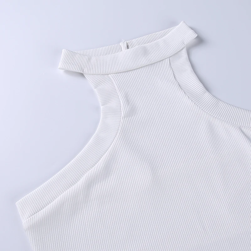 

FASHSTREET Sexy Asymmetry Knited Solid Color Halter Crop Top Women Summer Backless Off Shoulder Skinny Tank Top Party Clubwear