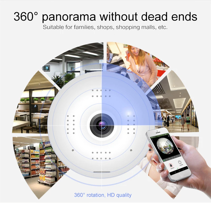 Беспроводная панорамная домашняя камера видеонаблюдения 960P Wi Fi IP 360 градусов