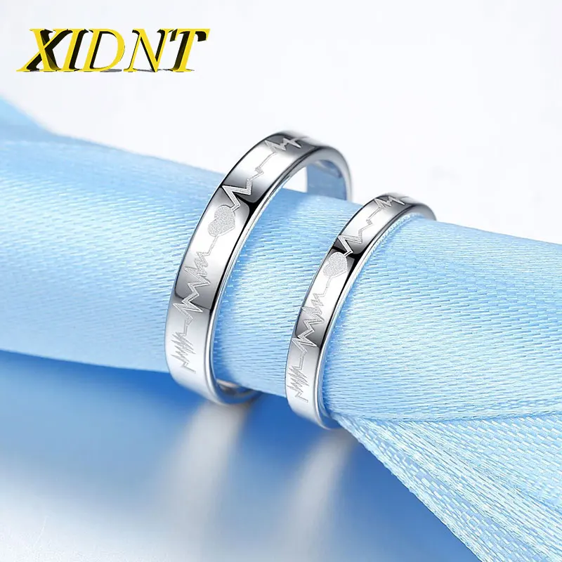 

XIDNT 4/6MM Custom Name Date, Male And Female Couple ECG Silver 361L Titanium Steel Ring Engagement Jewelry Valentine's Day Gift