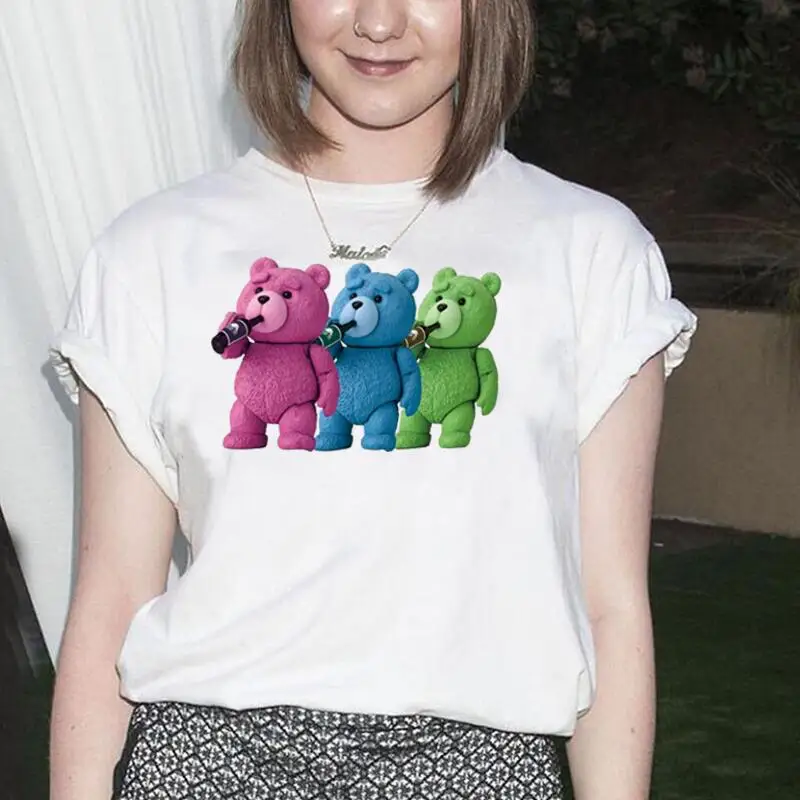 

Fashion O-neck Summer Short Sleeve Tee Shirt Femme Trend Personality Bear Print T Shirt Women Tops Casual Tshirt Camiseta Mujer