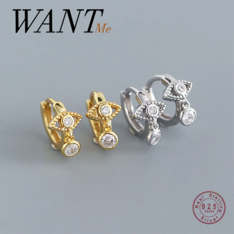 

WANTME Genuine 925 Sterling Silver Pave White Zircon Devil Eye Ear Buckle for Women French Bohemian Party Earrings Jewelry Gift
