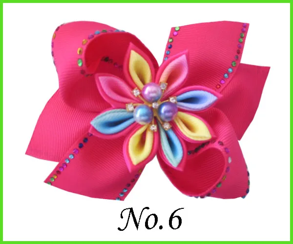 8 BLESSING Good Girl 4.5&quot Coral Hair Bow Clip Rainbow Rhinestone Pearl Flower | Аксессуары для одежды