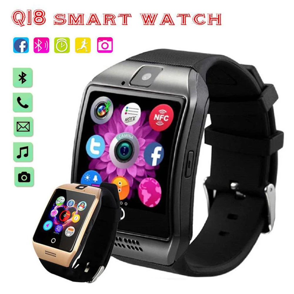Q18 Bluetooth Смарт часы с камерой Facebook Whatsapp Twitter синхронизация Спорт Smartwatch поддержка sim