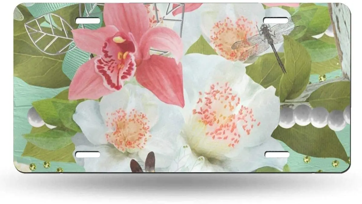 

yunsu Flowers Dragonfly License Plate,car Decor Personalise Tag,Novelty Car Front License Plate Metal Aluminum Car Plate