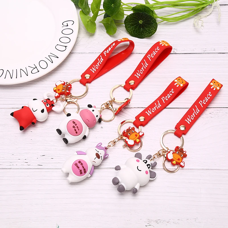 

Children Bag Keyring Gifts Cute Cow Keychains Cartoon Happy Dairy Cow Car Key Chain Pendant