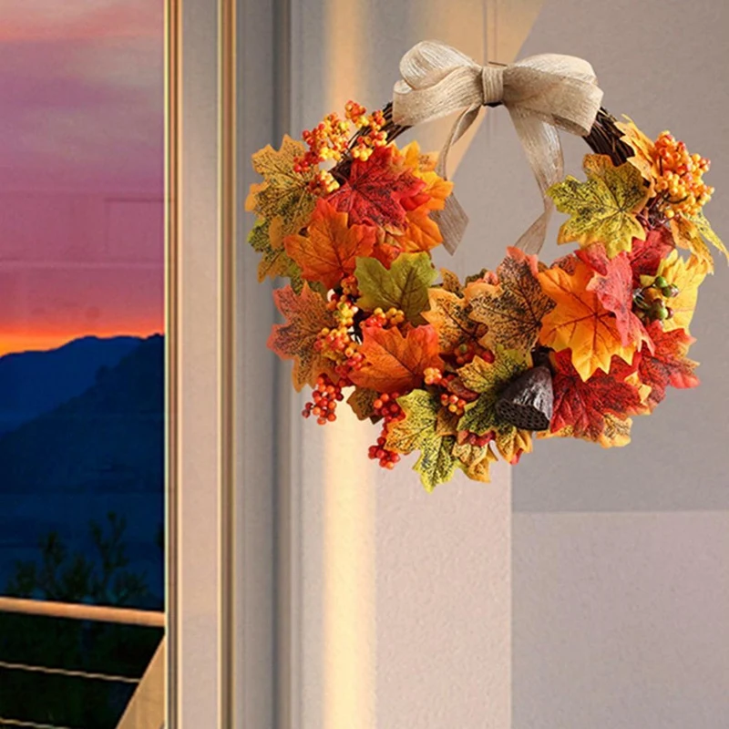 

Simulation Rattan Wreath Door Decoration Eco-Friendly Faux Silk Flower Decorative Fake Autumn Wreath Decor for Home