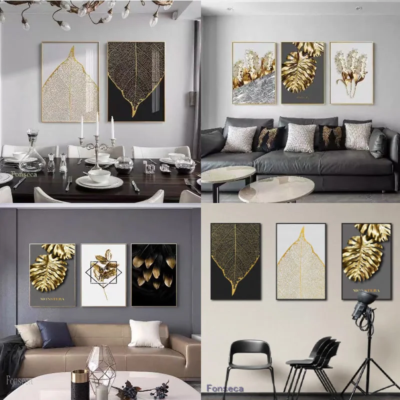 

Abstract Art Canvas Paintings Gold Leaf Posters And Prints Cuadros Wall Art Pictures For Living Room Home Decoration Unframed
