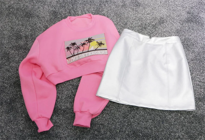 Женский костюм повседневный модный розовый свитер с рисунком кокосовой пальмы и