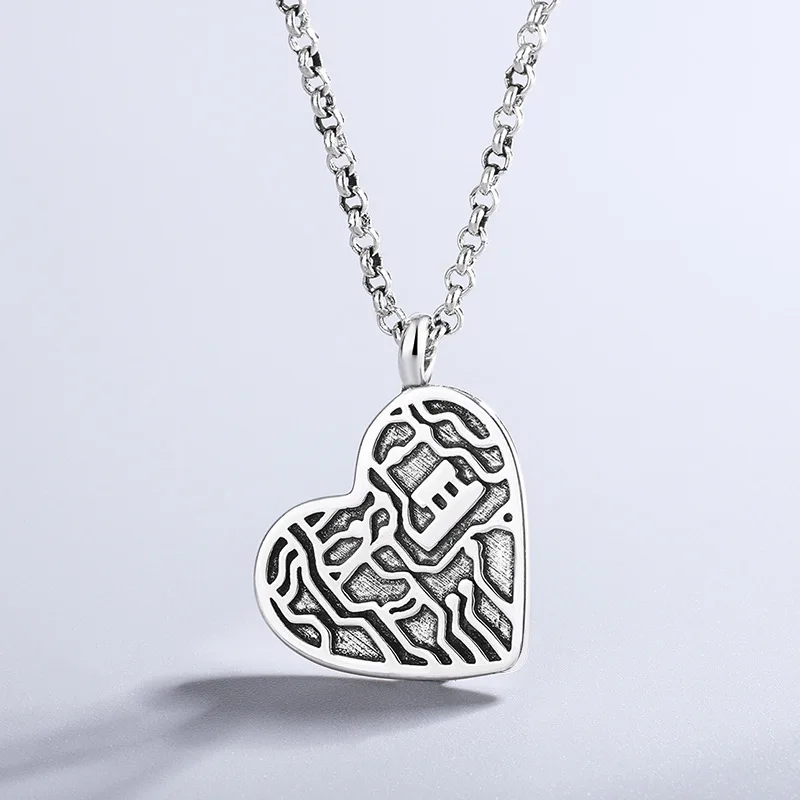 

Creative New 925 Sterling Silver Vintage Heart Europe America Irregular Texture Pendant Necklaces For Women Lady Collares LN189