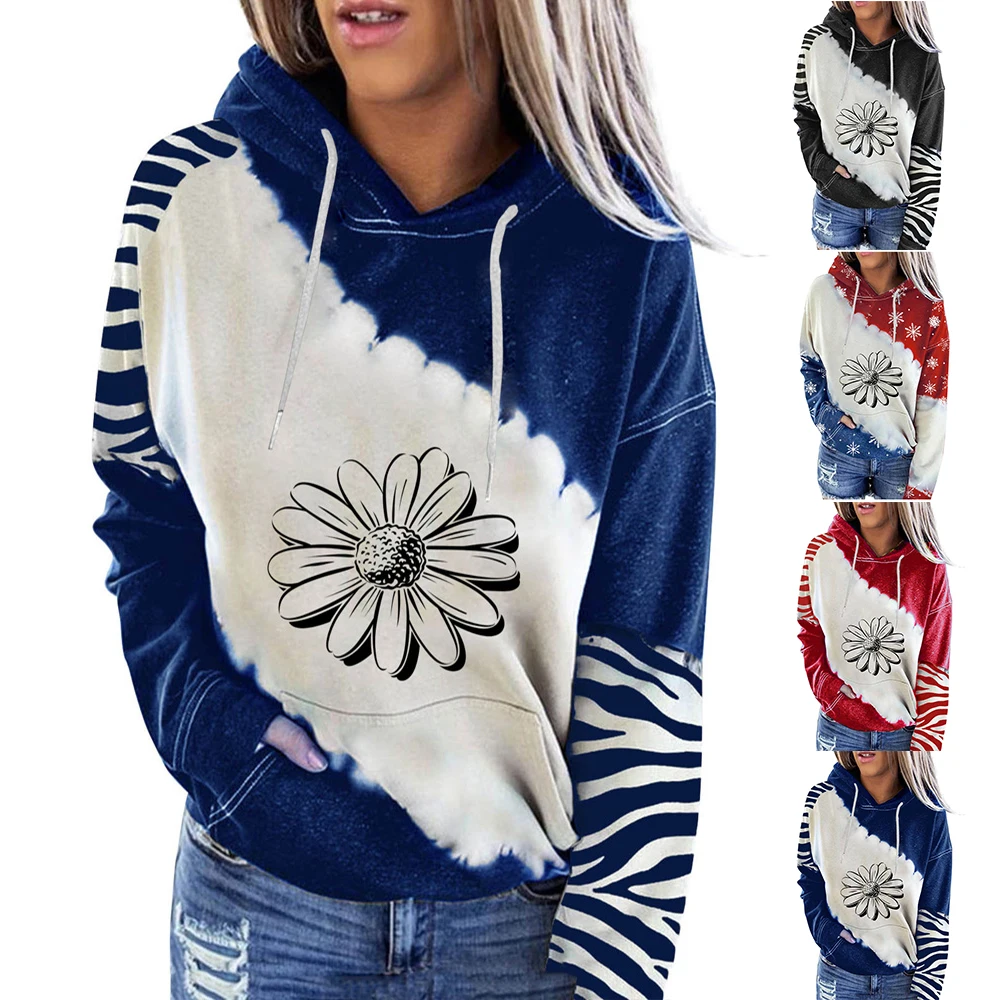 

Зимние толстовки с капюшоном в стиле пэчворк с цветочным рисунком и длинным рукавом