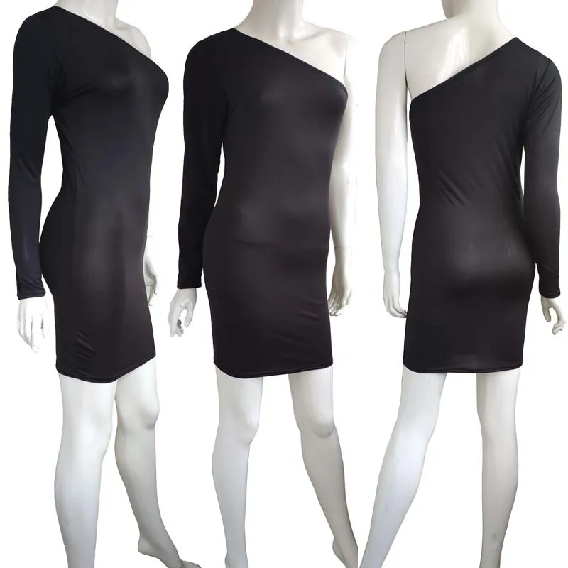

Spandex Women's Dress One Shoulder Long Sleeve Wrap Chest Halter Bag Buttocks