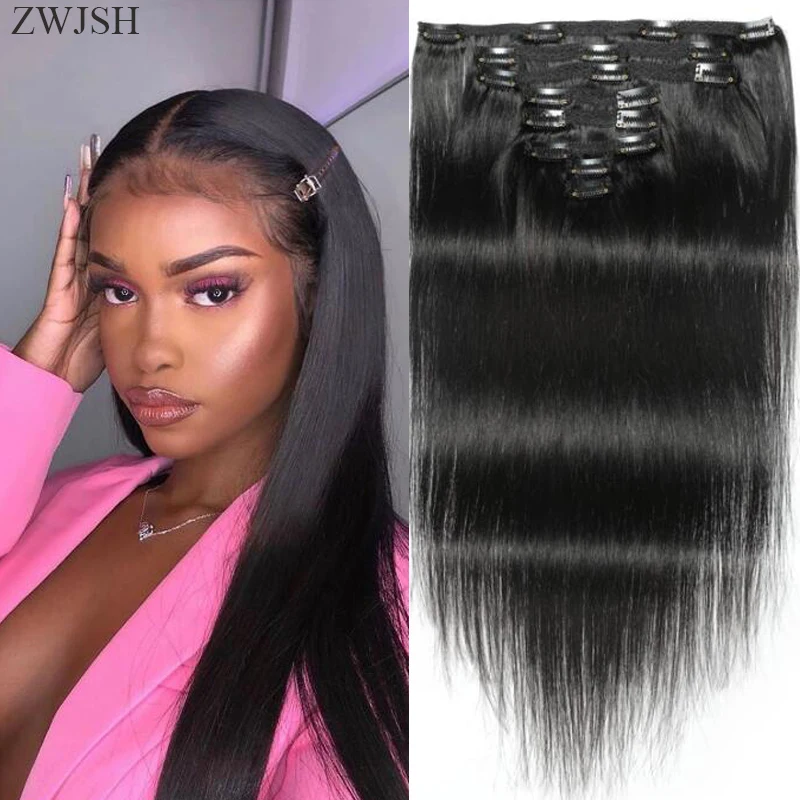 

Straight Clip In Human Hair Extensions 120G/Set 10-22 inch Natural Color Peruvian Remy Human Hair Extension Clip Ins