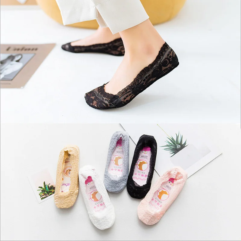 5 пар/лот женские комнатные тапочки Носки башмачки невидимки сетчатые кружевные