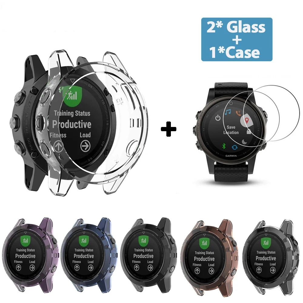 

Мягкий силиконовый защитный чехол для Garmin Fenix 6 6S 6X Pro, закаленное стекло для Fenix 6 6s 6x, Защитная пленка для экрана, Чехол 9H