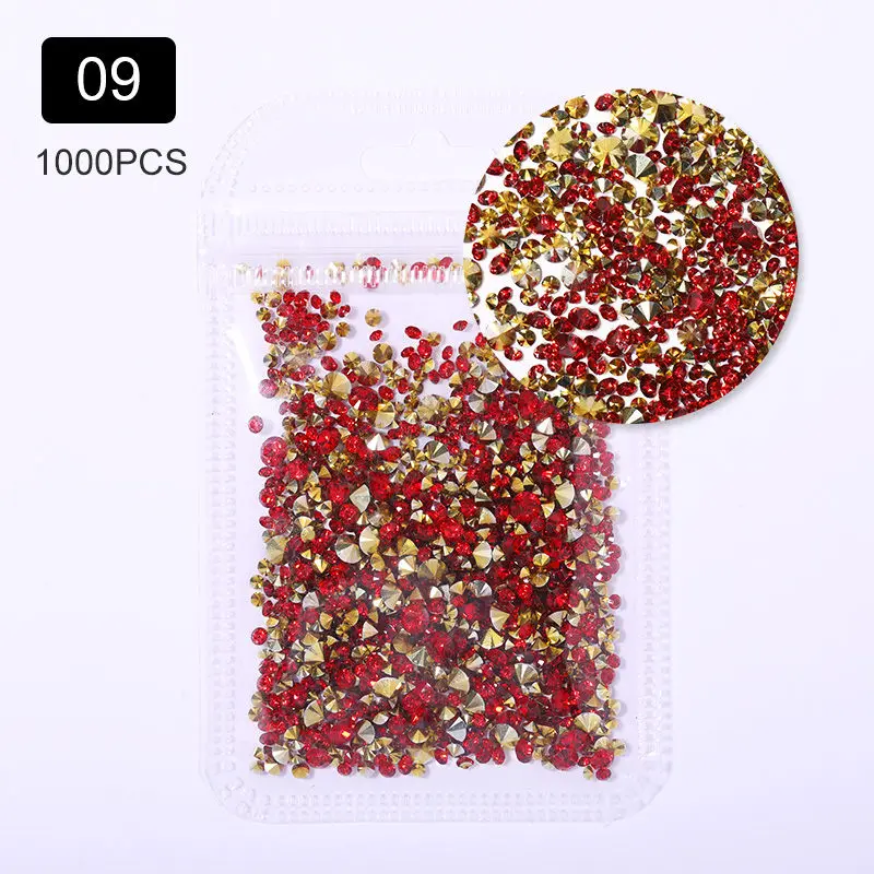 9 1000PCS/Bag Irregular AB Colorful Nail Rhinestones Flat Bottom Mixed Size Nail Studs Nail Art 3D DIY Decorations - Color: 9