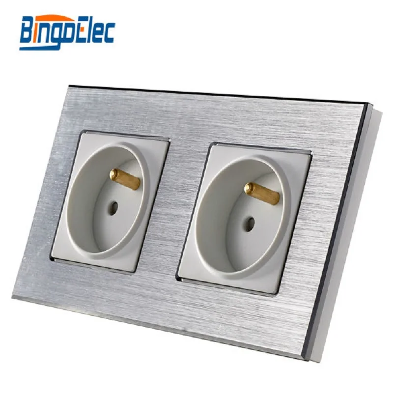 

Bingoelec Double16A French Wall Socket Silver Gold Blake Aluminum Panel Socket,AC110-250V 86*157mm