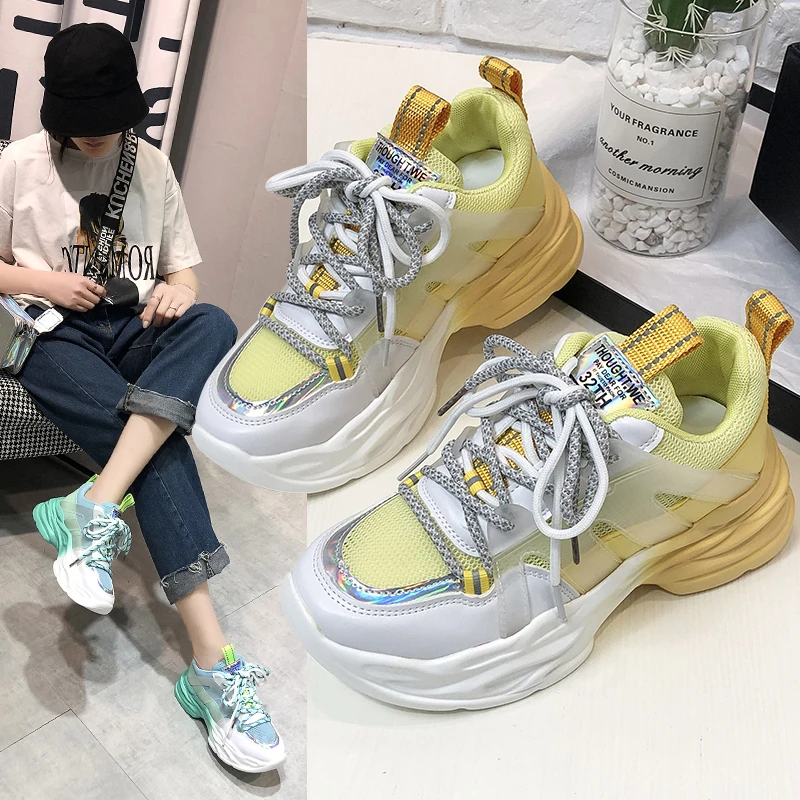 

Old shoes women 2020 spring and summer new thick bottom color matching students breathable wild mesh sports casual shoes Z697