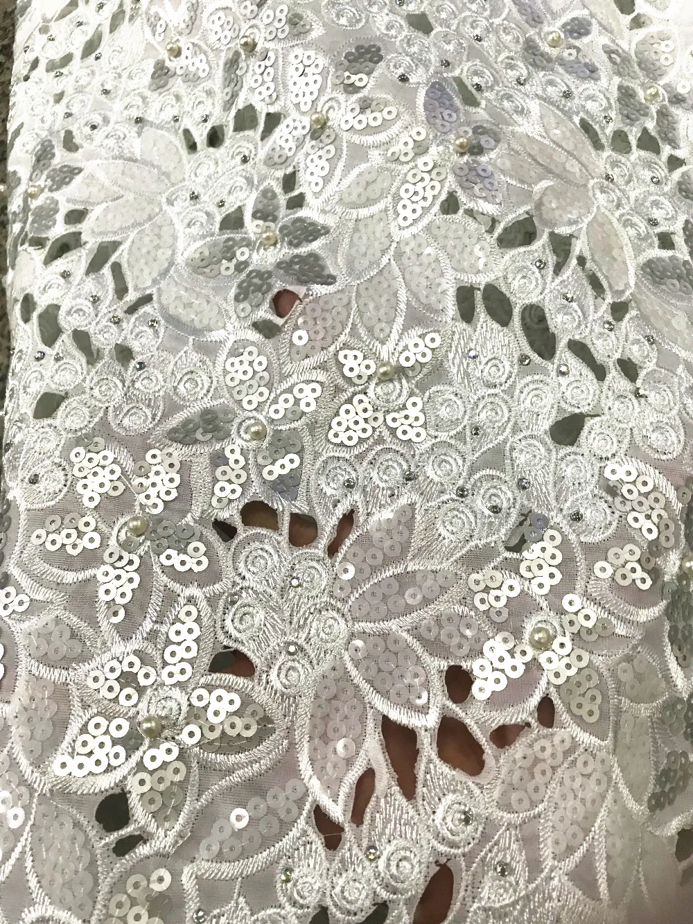 

African organza Lace Fabric with beads 2020 High Quality nigerian French sequins Embroidered lace for Wedding Party Dress