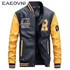 Мужские кожаные куртки с вышивкой EAEOVNI, приталенная зимняя теплая флисовая куртка-пилот, мужская куртка-бомбер с Бейсбольным воротником, мужская куртка, пальто