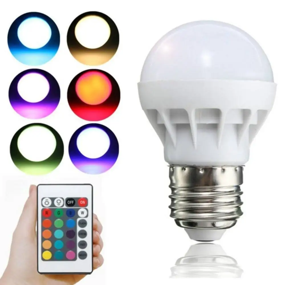 Новая светодиодная RGB лампа E27 3 Вт с дистанционным управлением разноцветная