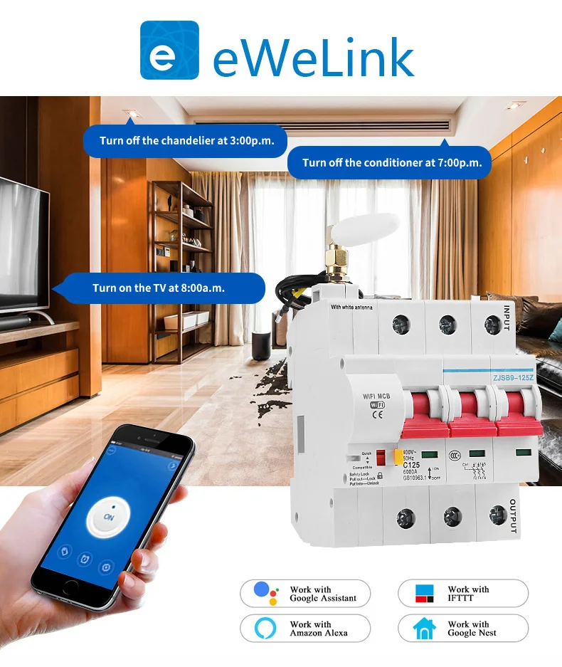 Remote Control WiFi Circuit Breaker 100A 1P-4P Overload Short Protection Voice Via Alexa and Google Home Timer | Электроника